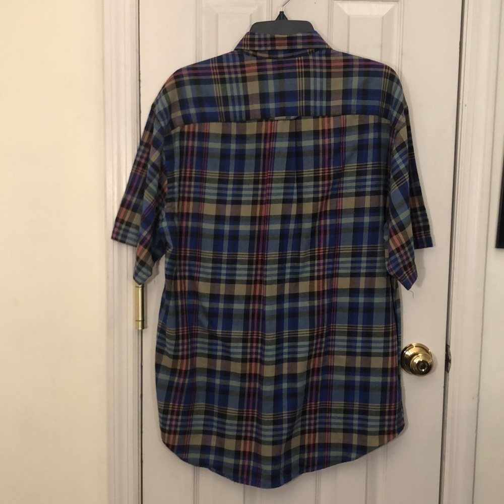 IZOD Flannel Shirt Medium Cotton Short Sleeev Pit to Pit 22 1/2” Preworn - Picture 6 of 14